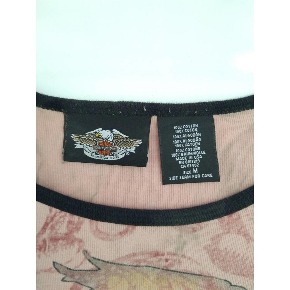 Harley Davidson Womens Pink Raglan Long Sleeve Eagle Graphic Rhinestone Top M - Picture 4 of 9